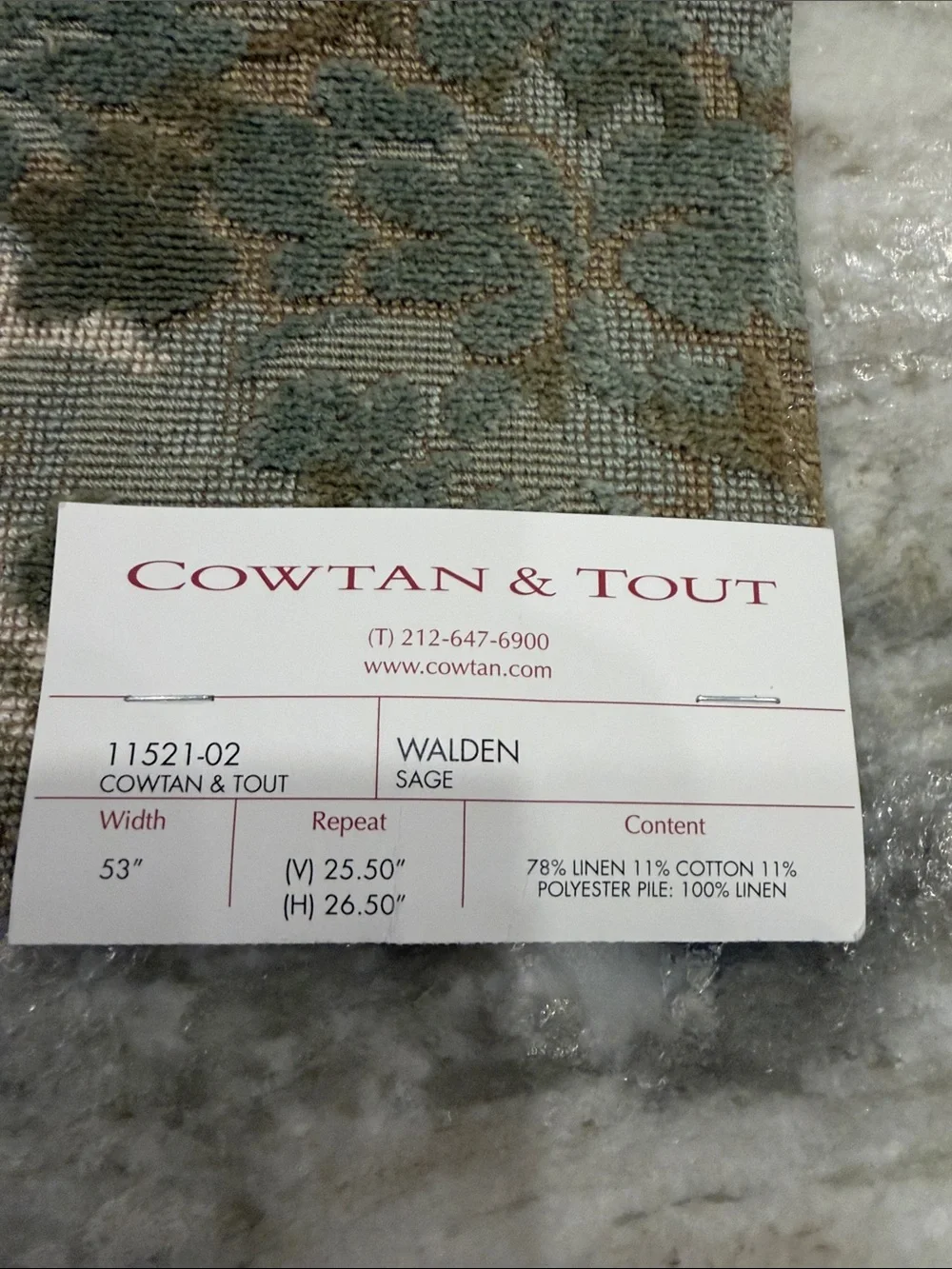 Sage and Tan Floral Upholstery Fabric Sample
